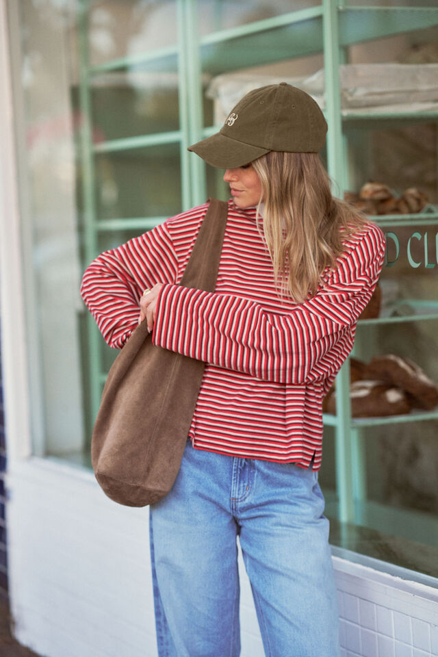 Beau Long Sleeve Slouchy Tee - Mulberry/Red/Stone Stripe