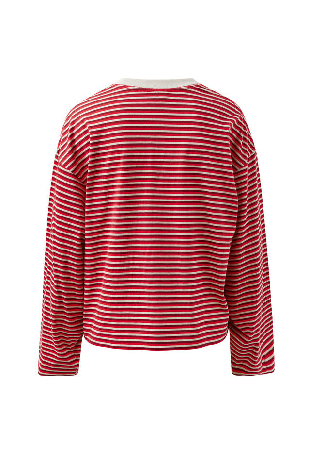 Beau Long Sleeve Slouchy Tee - Mulberry/Red/Stone Stripe