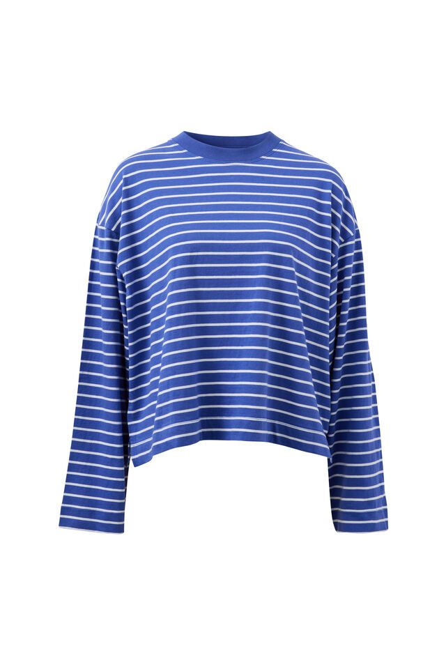 Beau Long Sleeve Slouchy Tee - Polo Blue/White Stripe