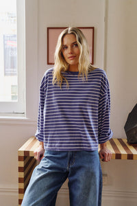 Beau Long Sleeve Slouchy Tee - Polo Blue/White Stripe