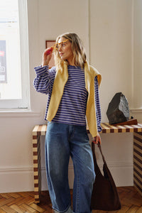 Beau Long Sleeve Slouchy Tee - Polo Blue/White Stripe