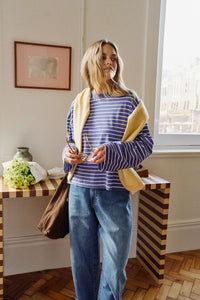 Beau Long Sleeve Slouchy Tee - Polo Blue/White Stripe