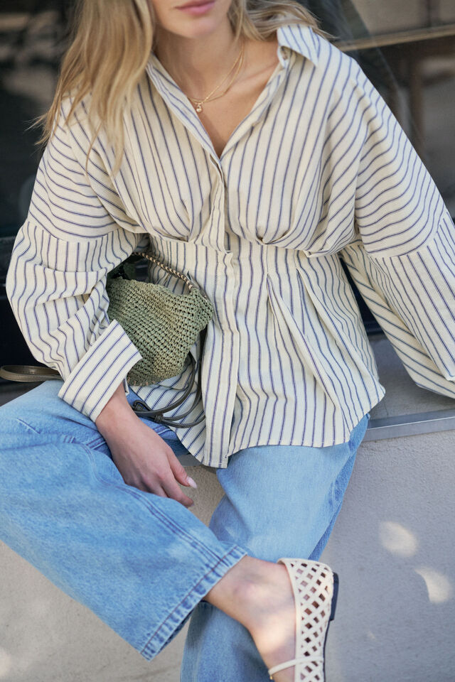 Ella Pleat Shirt - Butter Navy Stripe