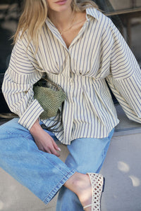 Ella Pleat Shirt - Butter Navy Stripe