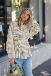 Ella Pleat Shirt - Butter Navy Stripe