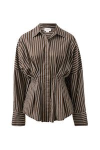 Ella Pleat Shirt - Chocolate Stripe