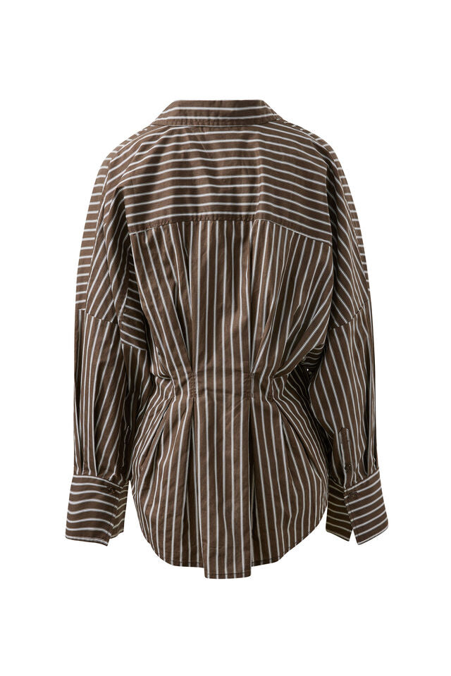 Ella Pleat Shirt - Chocolate Stripe