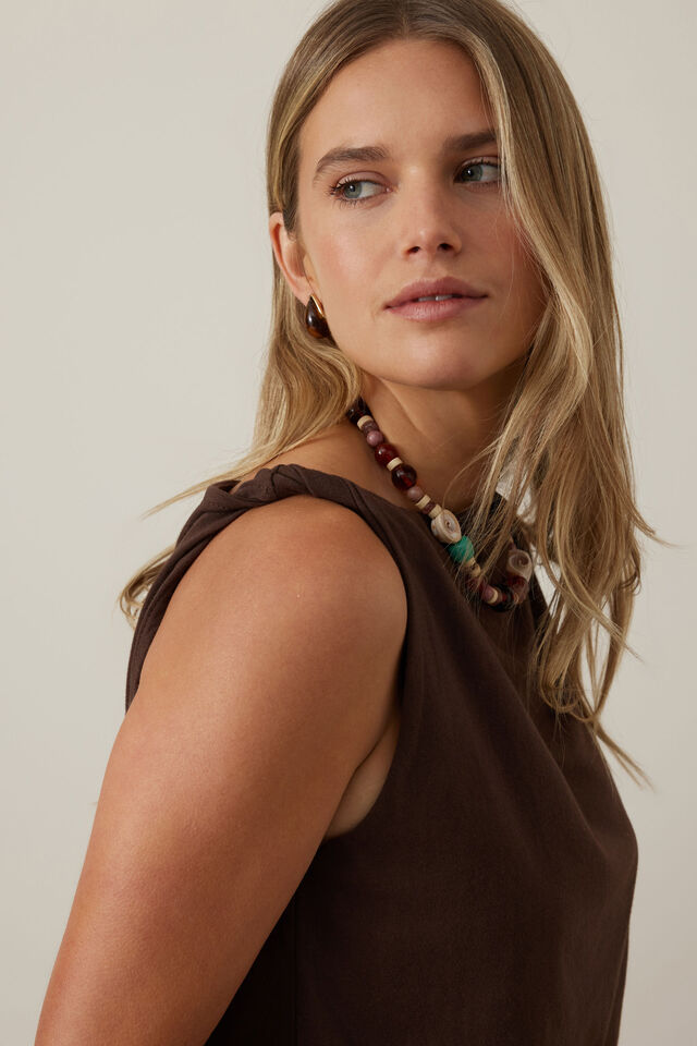 Tahlia Twist Strap Tank - Chocolate