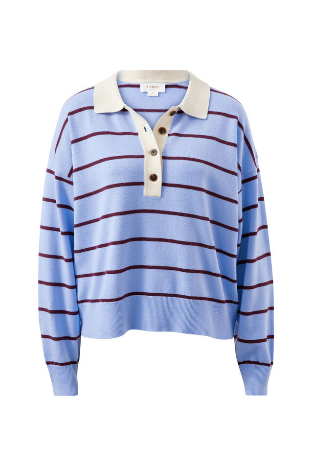 Jessa Rugby Knit - Sky Blue Stripe
