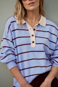 Jessa Rugby Knit - Sky Blue Stripe