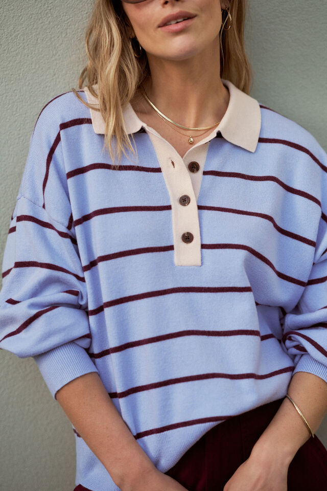 Jessa Rugby Knit - Sky Blue Stripe