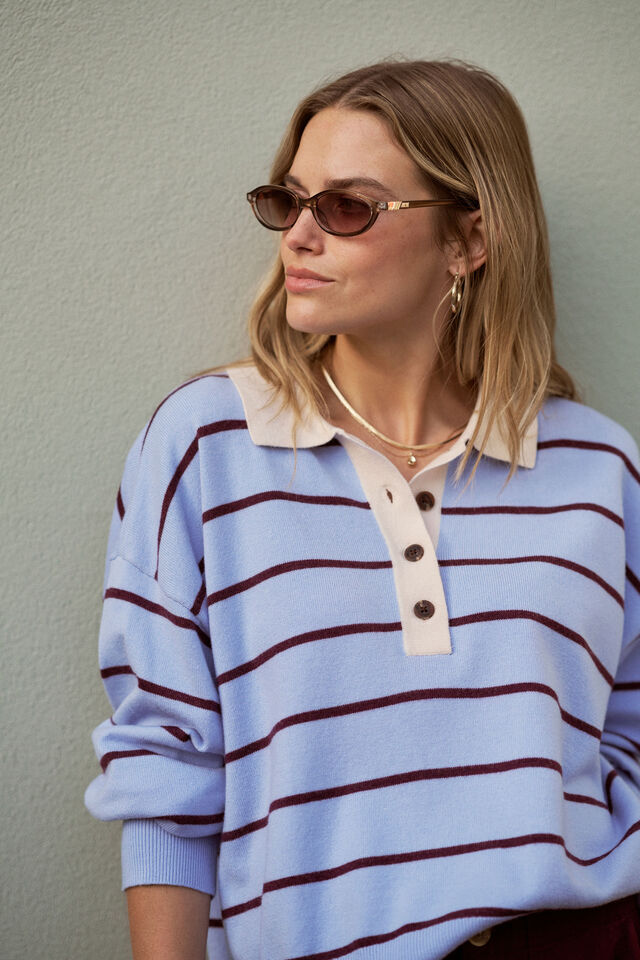 Jessa Rugby Knit - Sky Blue Stripe
