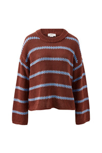 Lila Oversized Knit Crew - Burnt Toffee Stripe