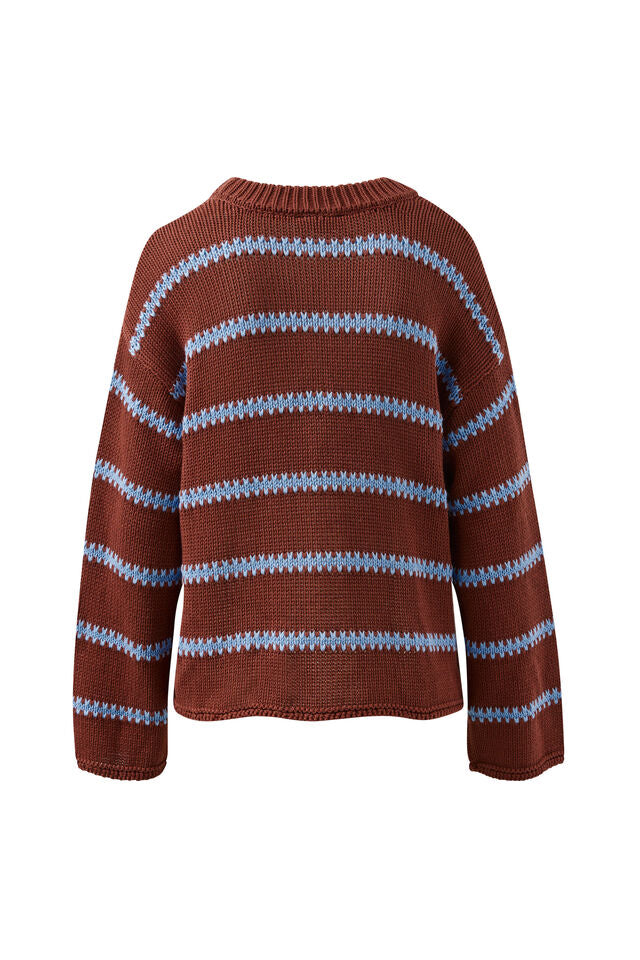 Lila Oversized Knit Crew - Burnt Toffee Stripe