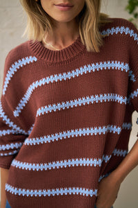 Lila Oversized Knit Crew - Burnt Toffee Stripe