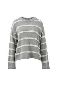 Lila Oversized Knit Crew - Grey Marle Stripe