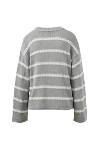 Lila Oversized Knit Crew - Grey Marle Stripe