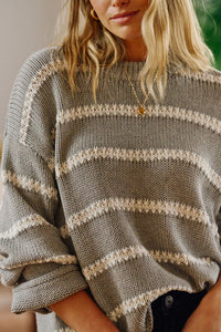 Lila Oversized Knit Crew - Grey Marle Stripe