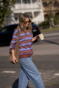 Romy Crew - Vintage Blue Pink Clay Burnt Toffee Stripe