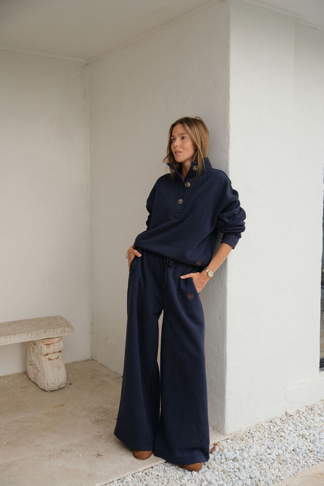 Ivy Wide Leg Trackpant - Heritage Navy