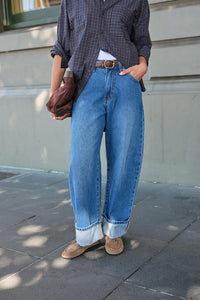 Frannie Cuffed Barrel Jean - Fresh Indigo