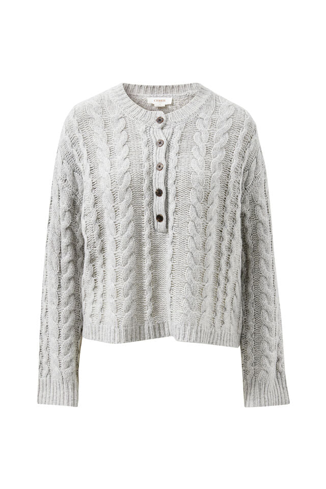 Enid Cable Knit Henley - Silver Marle