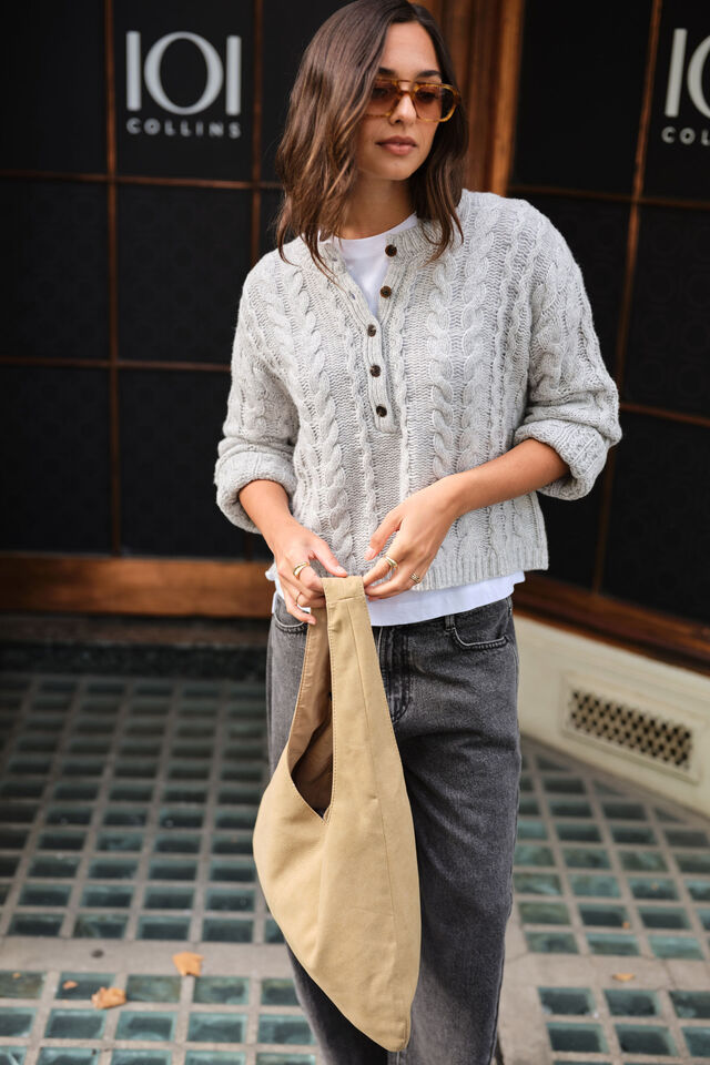 Enid Cable Knit Henley - Silver Marle