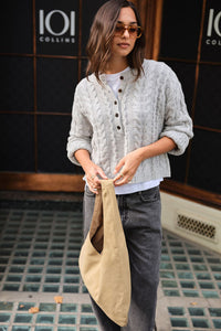 Enid Cable Knit Henley - Silver Marle