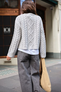 Enid Cable Knit Henley - Silver Marle