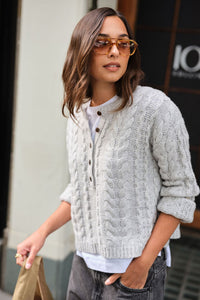 Enid Cable Knit Henley - Silver Marle