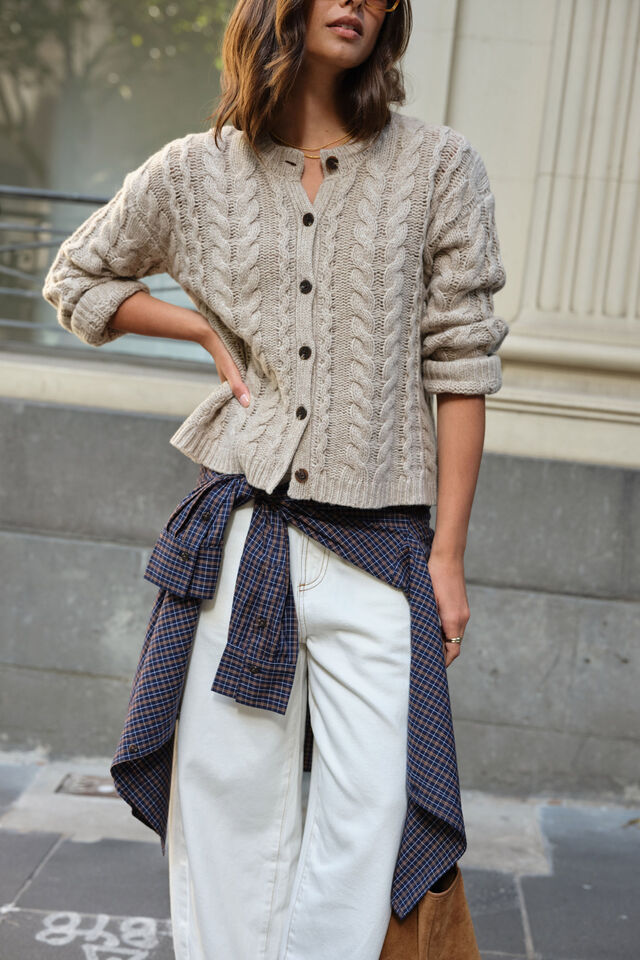 Heidi Cable Knit Cardi - Oat