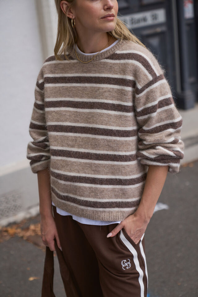 Bonnie Lofty Knit - Oat Marle Stripe