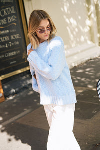 Sage Chunky Knit Crew - Sky Blue