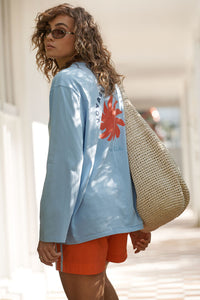 Finn Oversized Long Sleeve Tee - Sky Blue/Voyage AU Soleil