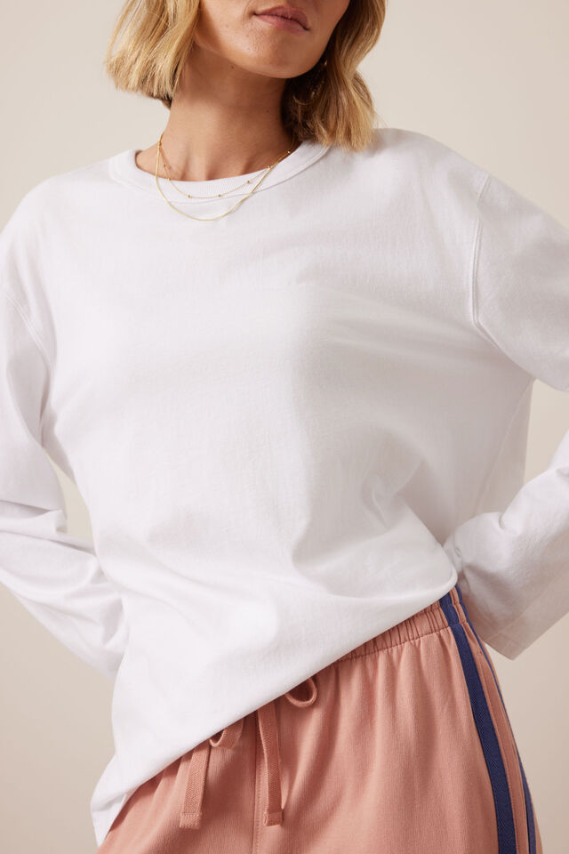 Finn Oversized Long Sleeve Tee - White