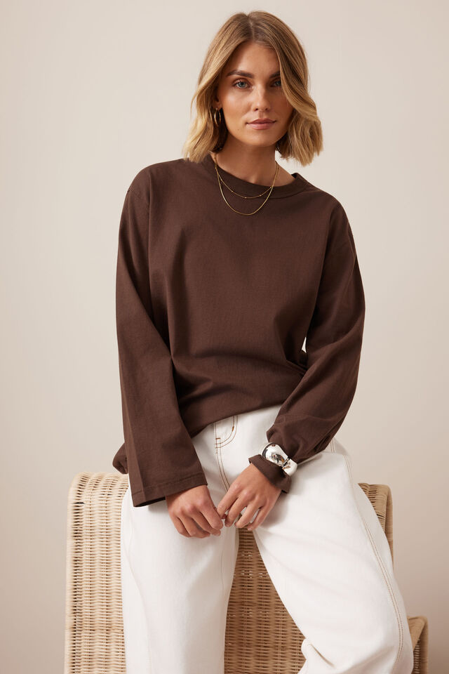 Finn Oversized Long Sleeve Tee - Chocolate