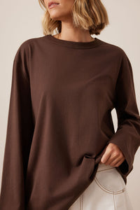 Finn Oversized Long Sleeve Tee - Chocolate