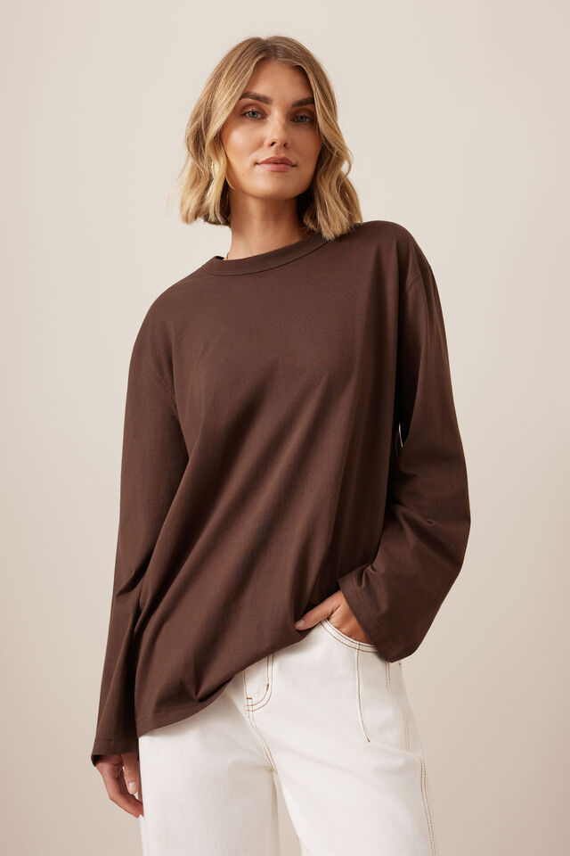 Finn Oversized Long Sleeve Tee - Chocolate