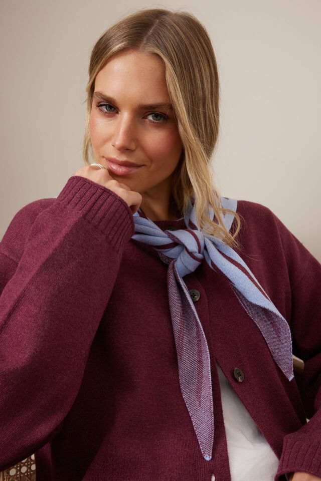 Sully Triangle Knit Scarf - Sky Blue/Washed Burgundy