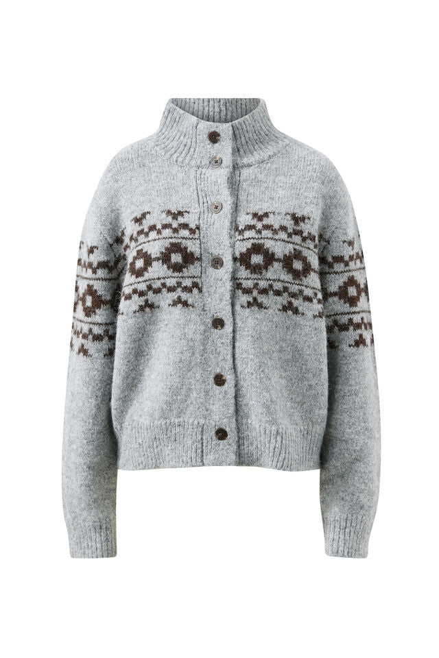 Orla Fair Isle Knit Cardi - Grey Marle Choc