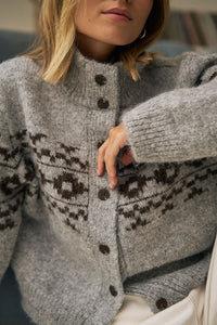 Orla Fair Isle Knit Cardi - Grey Marle Choc