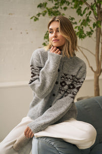 Orla Fair Isle Knit Cardi - Grey Marle Choc