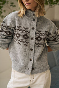Orla Fair Isle Knit Cardi - Grey Marle Choc