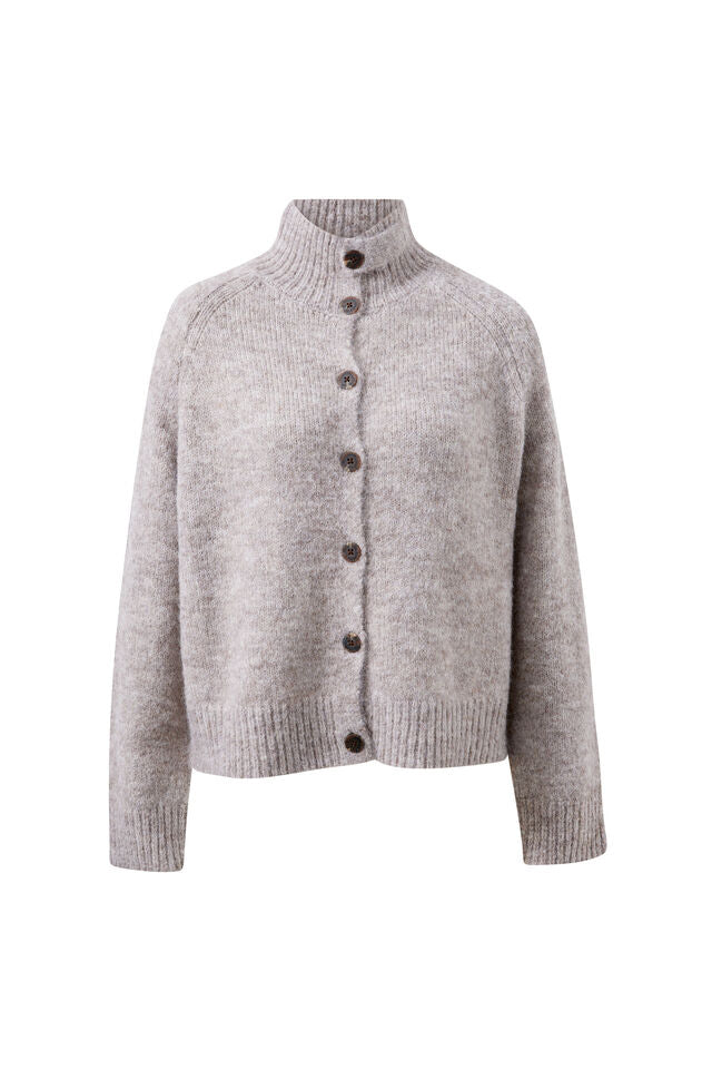 Riley Funnel Neck Tab Cardi - Taupe Marle