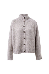 Riley Funnel Neck Tab Cardi - Taupe Marle