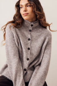 Riley Funnel Neck Tab Cardi - Taupe Marle