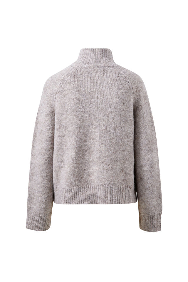 Riley Funnel Neck Tab Cardi - Taupe Marle