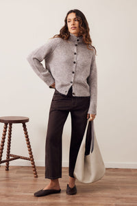 Riley Funnel Neck Tab Cardi - Taupe Marle