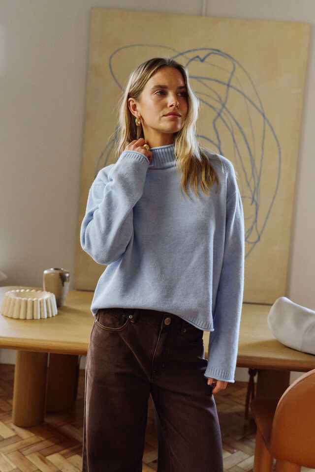 Finley Funnel Neck Knit - China Blue