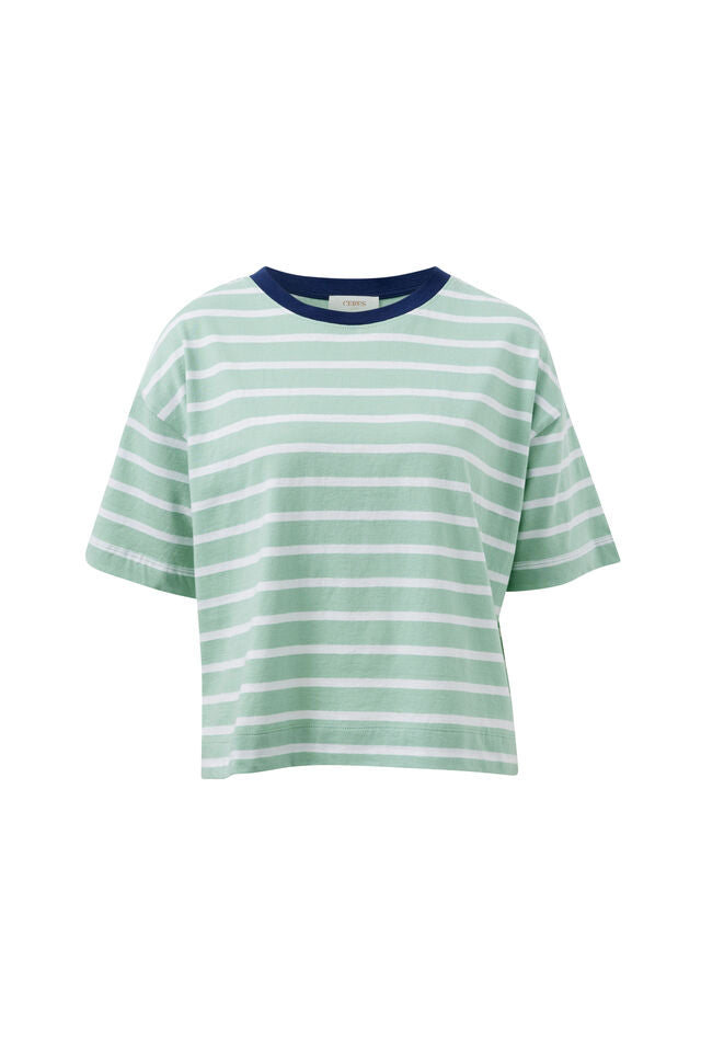 Brea Boxy Tee - Seafoam/White Stripe
